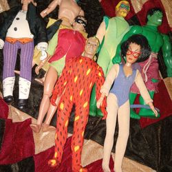 Vintage 1970s Mego Super Heros Dolls Superman Spiderman Incredible Hulk Batman  Action Figures 