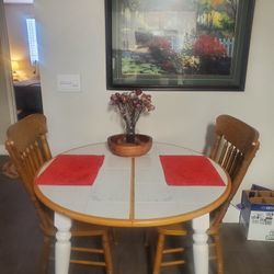 Tile Top Dining Table W/2 Oak Chairs