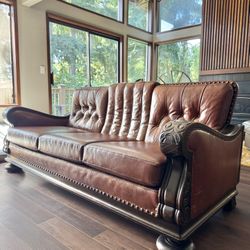 Exquisite 120 Year Old Leather Couch And 2 Chairs
