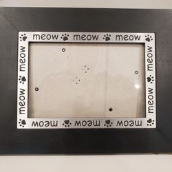 Meow Cat Kitten Picture Frame Home Office Decor Paw Print Black Silver 5.5 x 3 5/8" Kohls Pet Family