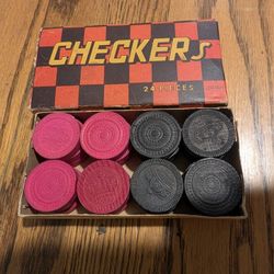 Vintage Halsam American 24 Checkers Embossed Wooden Set