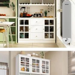 White  Wood Cabinet With Glass Doors
