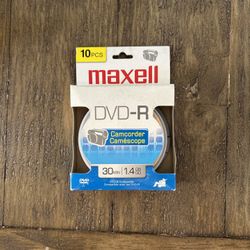 New! Maxell Camcorder DVD-R 10 pack 30 min 1.4 GB DVDs NOS New Old Stock