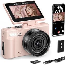 FLATIC Digital Camera, 5K 75MP Cameras for Photography with WiFi & 64GB TF Card, Autofoucs Vlogging Camera for YouTube with 180° Flip Screen, Compact 