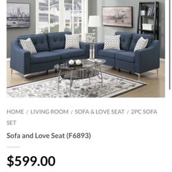 Blue Sofa And Love Seat Set 