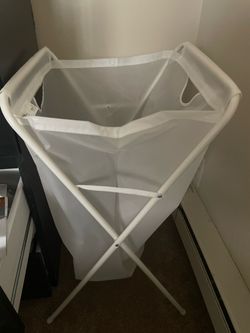 White Folding Laundry Hamper with Stand