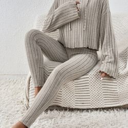 Drop Shoulder Drawstring Rib Knit Set NEW*