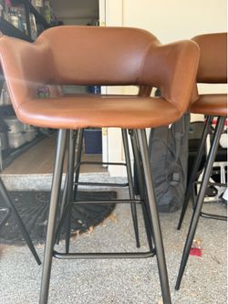 Set of 4 Modern Faux Leather Bar Stools – Like New – Caramel Brown – $250