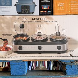 Chefman Triple Slow Cooker & Buffet Server Brand New In Box 