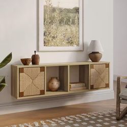 Brown 11.8 in. Mid-Century Modern Rope Floating Wall Mount 2-Door Cabinet,if2225