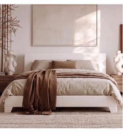 White Platform Bed Frame with Headboard