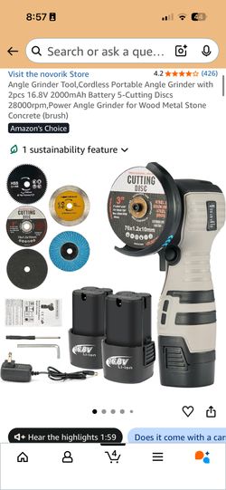 Angle Grinder Tool,Cordless Portable Angle Grinder with 2pcs 16.8V 2000mAh Battery 5-Cutting Discs 28000rpm,Power Angle Grinder for Wood Metal Stone C