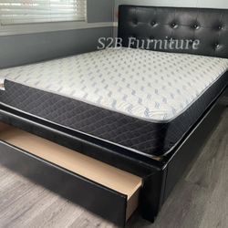 Queen Black Platform Bed With Ortho Mattress Included!!
