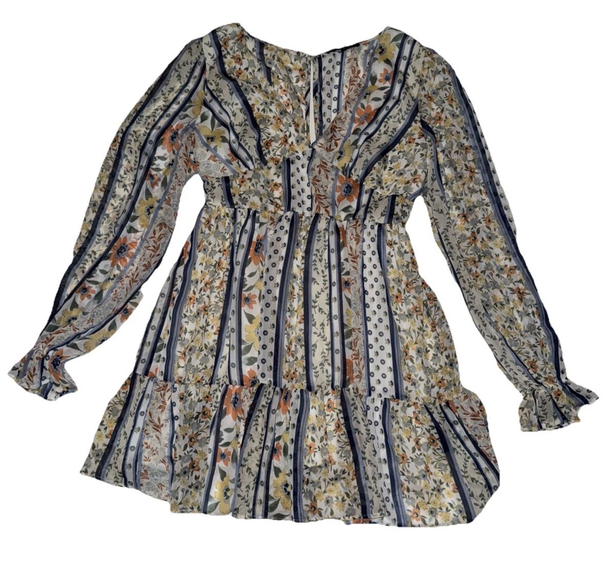 Papaya Chiffon Youthful Mini Dress Women Size L Floral Cottagecore Whimsical