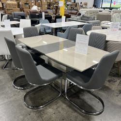 Modern Butterfly Leaf Dining Table with 6 Chairs  / Mesa de comedor moderna de hoja de mariposa con 6 sillas