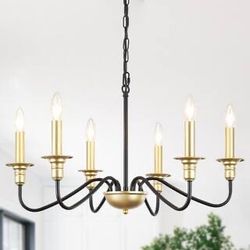 Marquest 6-Light Black/Gold Dimmable Classic Traditional Rustic Linear Chandelier Candle with tray for Kitchen Island L3
