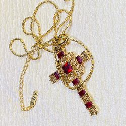 JBK Ruby red And Gold Cross Necklace 