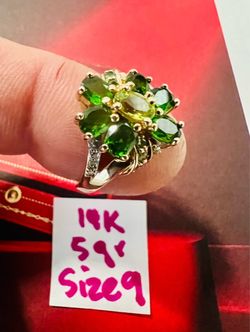 14K Solid Gold Wedding Ring Lemon Citrine and Diamonds 💎 Stones 5Gr Size 9