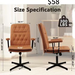 😀 CLATINA Office Chair No Wheels, Leather Criss Cross Desk Chairs with Arms, Modern Cross Legged Computer Chair, Mid Back Height Adjustable Swivel Ta