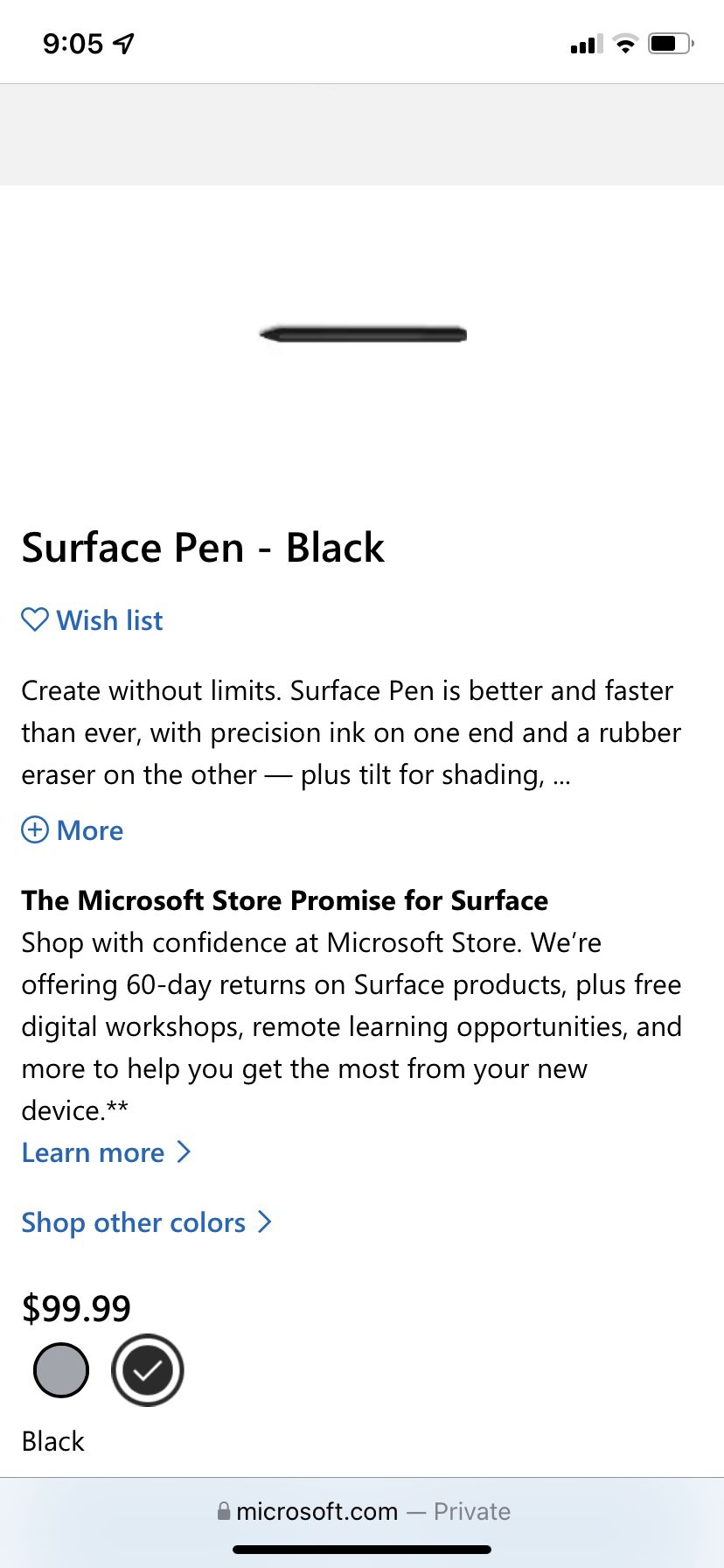 Microsoft Surface Pen - Black From Actual Microsoft Not 3rd Party Pen  