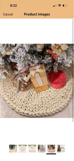 New Chunky Knitted Christmas Tree Skirt, 48 Inch Large Beige Crochet Tree Skirt, Chunky Knit Thick Rustic Xmas Trees Decorations, Farmhouse Xmas Holid