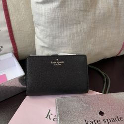 Kate Spade Diamond Dust Glitter Gift Boxed Medium Compact Bifold Wallet Black
