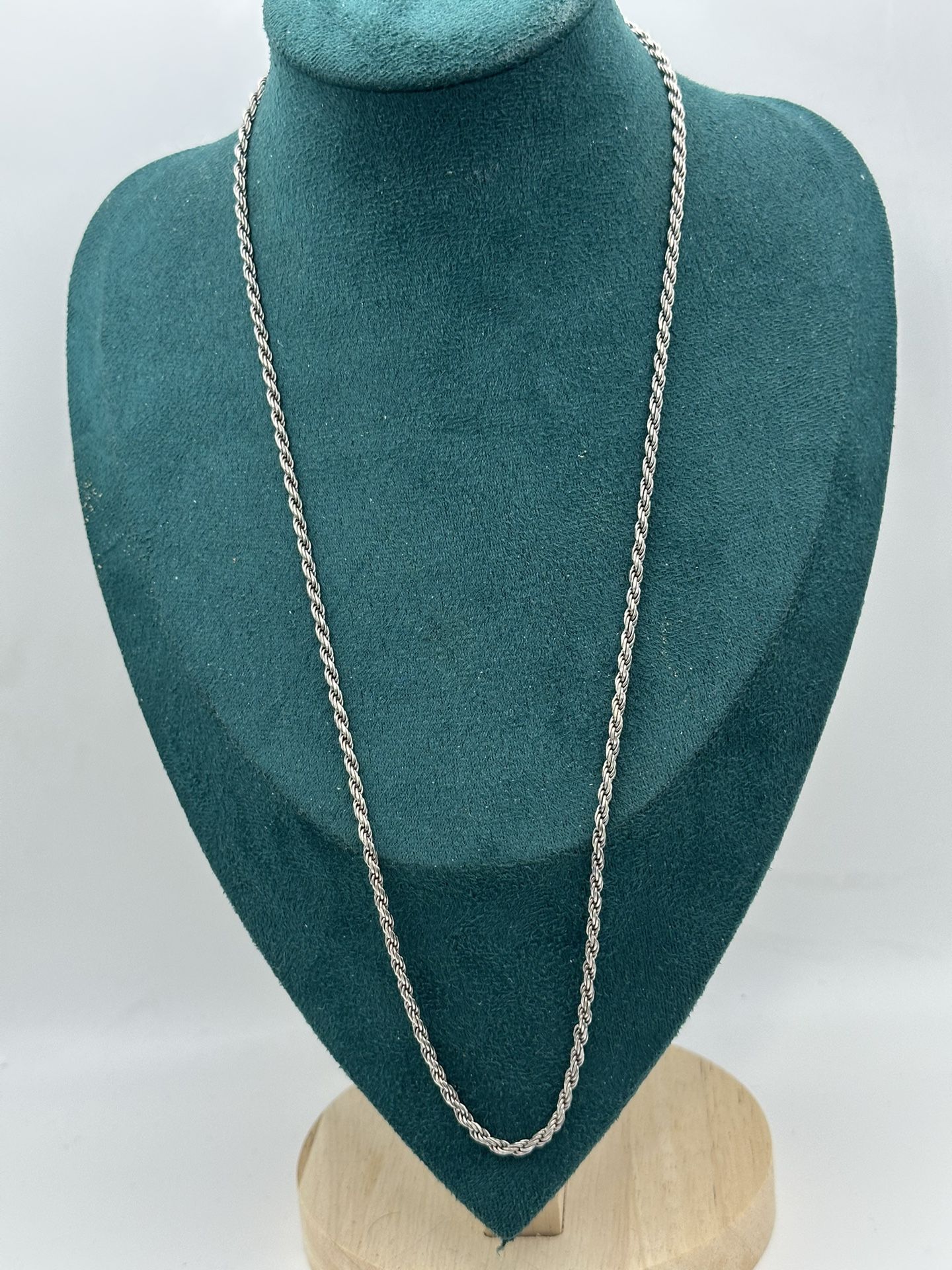 Vintage Sterling Silver PT Rope Chain Italy Unisex 23” Long Great Condition 