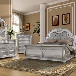 Bed frame king  size  Bed frame with mattress  King  size bed frame mattress included  Color silver   King Bed Silver Grey Upholstery & Finish  Cama t