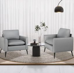 Accent chairs  Faux Leather -  grey – Set of 2 Brand New in Box