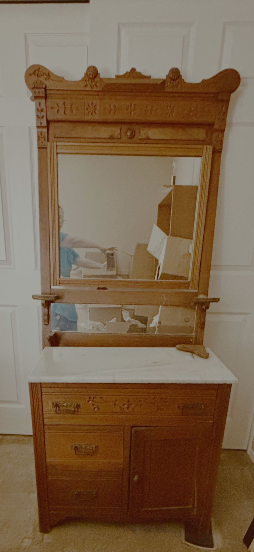 Marble-top Victorian Cabinet With Mirror