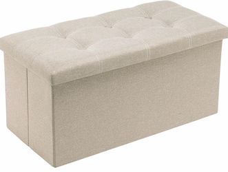30” Beige Tufted Storage Ottoman Bench – 20 Gallon