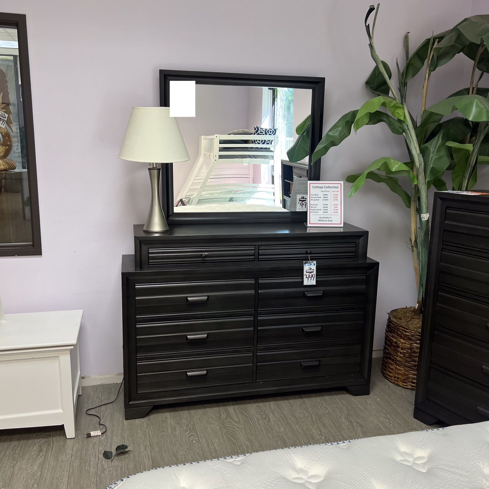 Dark Grey 8 Drawer Dresser - Cottage