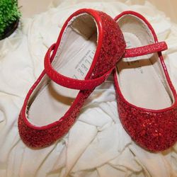 New Kailee P Baby Girl sz 5 Red Glitter Sparkle Mary Jane Ballet Flats