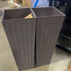 🔥on。sale🔥Set of 2 Resin Rattan Planters Outdoor