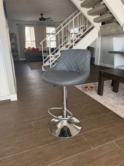 Grey Leather Barstools - Set of 2