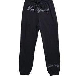 Yours Truly by Phora Embroidered “Love Yourself” Joggers – Black – Size S – NWT