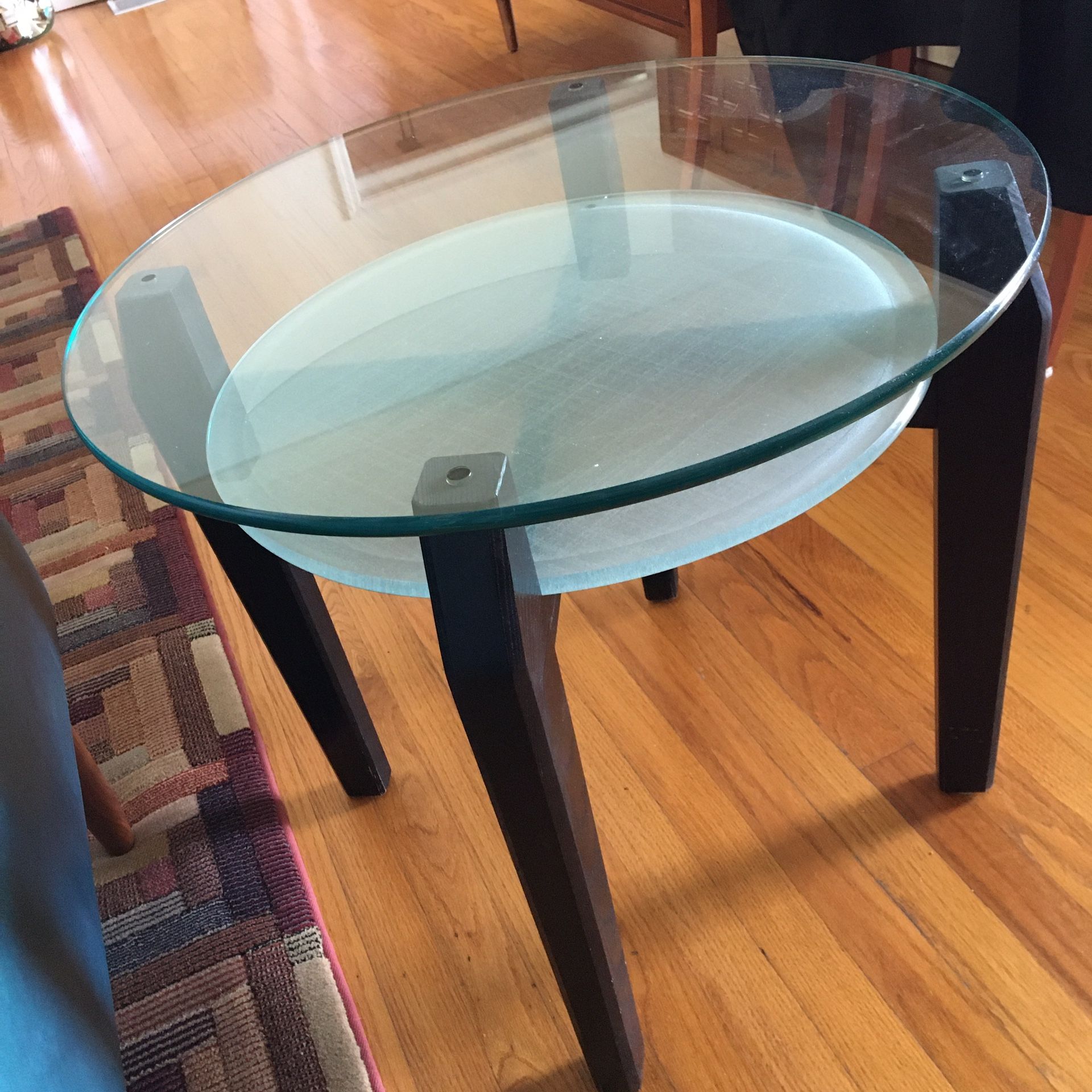 Pair of Round, glass end tables