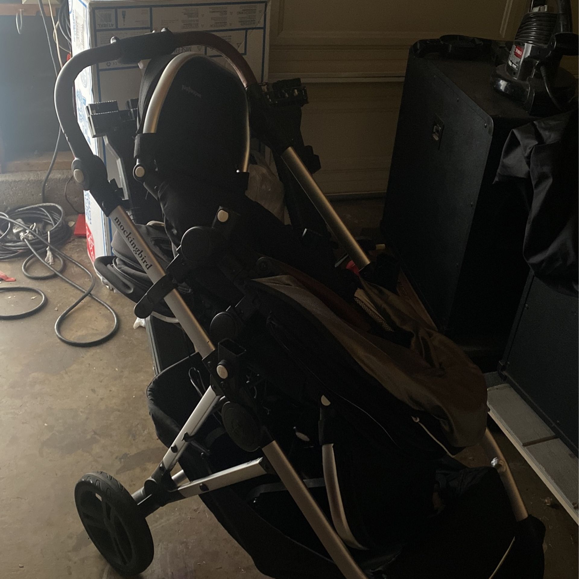 mockingbird double stroller with toddler scooter attachment