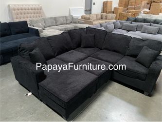 New 113” Chennile Sectional Couch, U-Shaped Sectional Sofa, Couch, Sectionals, Sectional And Ottoman, Couch, Black Sectional, Reversible Chaise Sofa