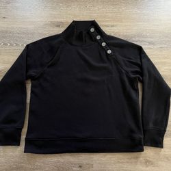 J Crew Sweatshirt Pullover Womens Size M Black Button-collar  