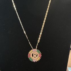 🔥 14K Gold Over 925 “R” Initial Pendant w/ Moissanite & Sapphire Accents + Chain – $80
