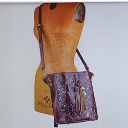 Patricia Nash Otavia Cut Out Tooling Leather Bucket Bag in British Tan Brown NWT