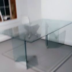 Mcm Beveled Glass Top Pedestal Dining/conference Table/desk