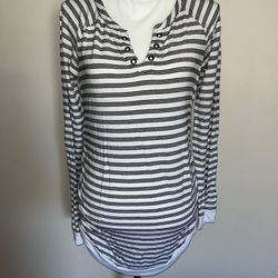 Isabel Maternity Black & White Striped Long Sleeve Top Size Small