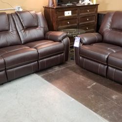 Dark brown power reclining sofa love and chair