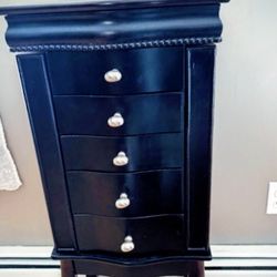 Mahogany Jewelry Chest Armoire, Velvet interior, Scallop etching on legs