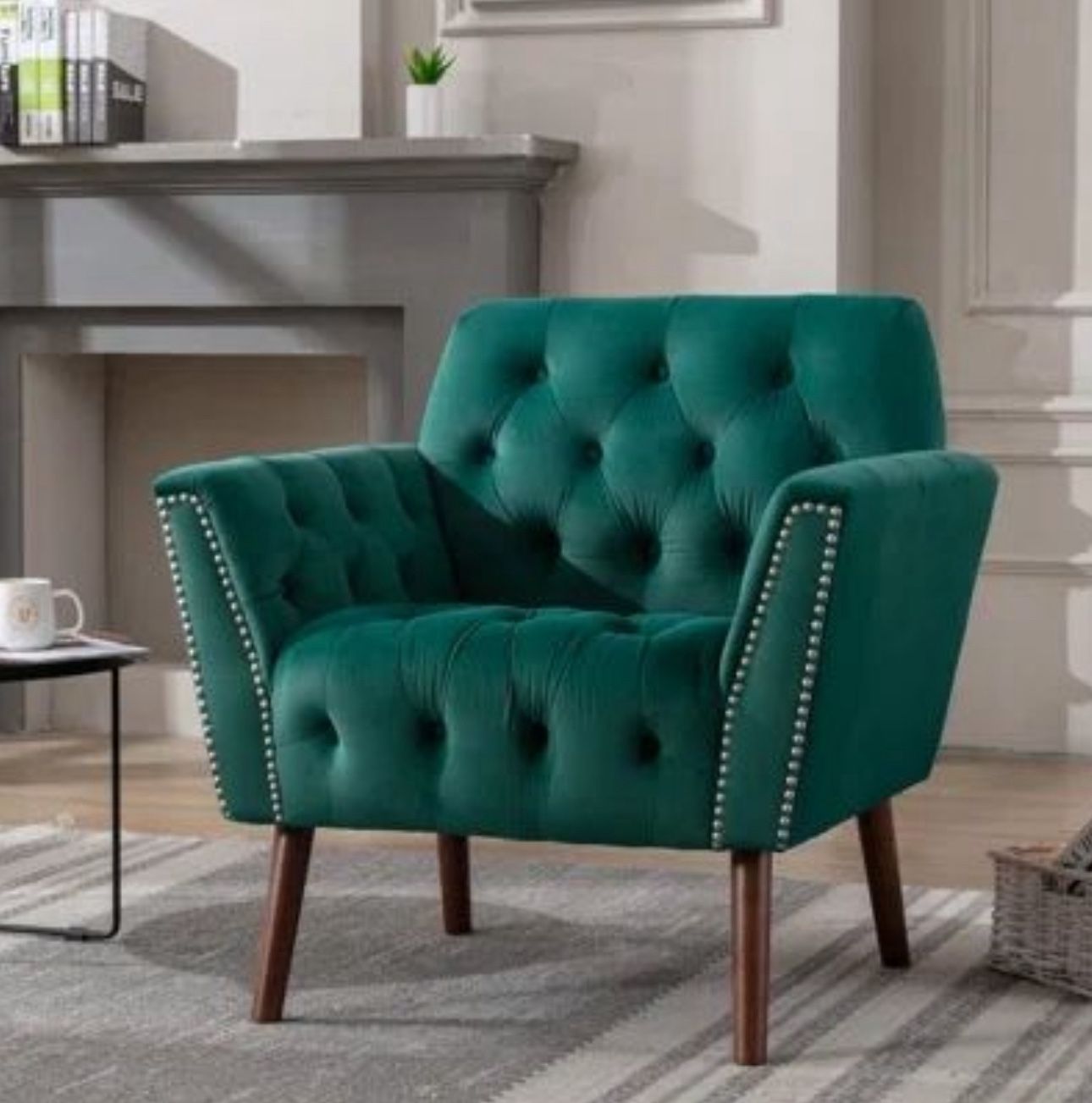 Accent Chair with Solid Wooden Legs, Comfy Cushion Wide Arm Chair in Morden Style, Tufted Backrest Single Sofa Chair for Living Room,Bedroom,and Guest