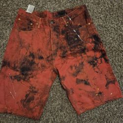 Levi's 569 Jean Shorts Mens 36 Loose 5-Pocket Denim Red Tie Dyed Splatter Paint