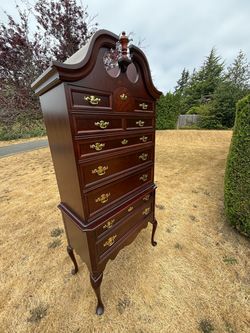 Bassett, cherry Queen and high boy chest on chest Dresser
