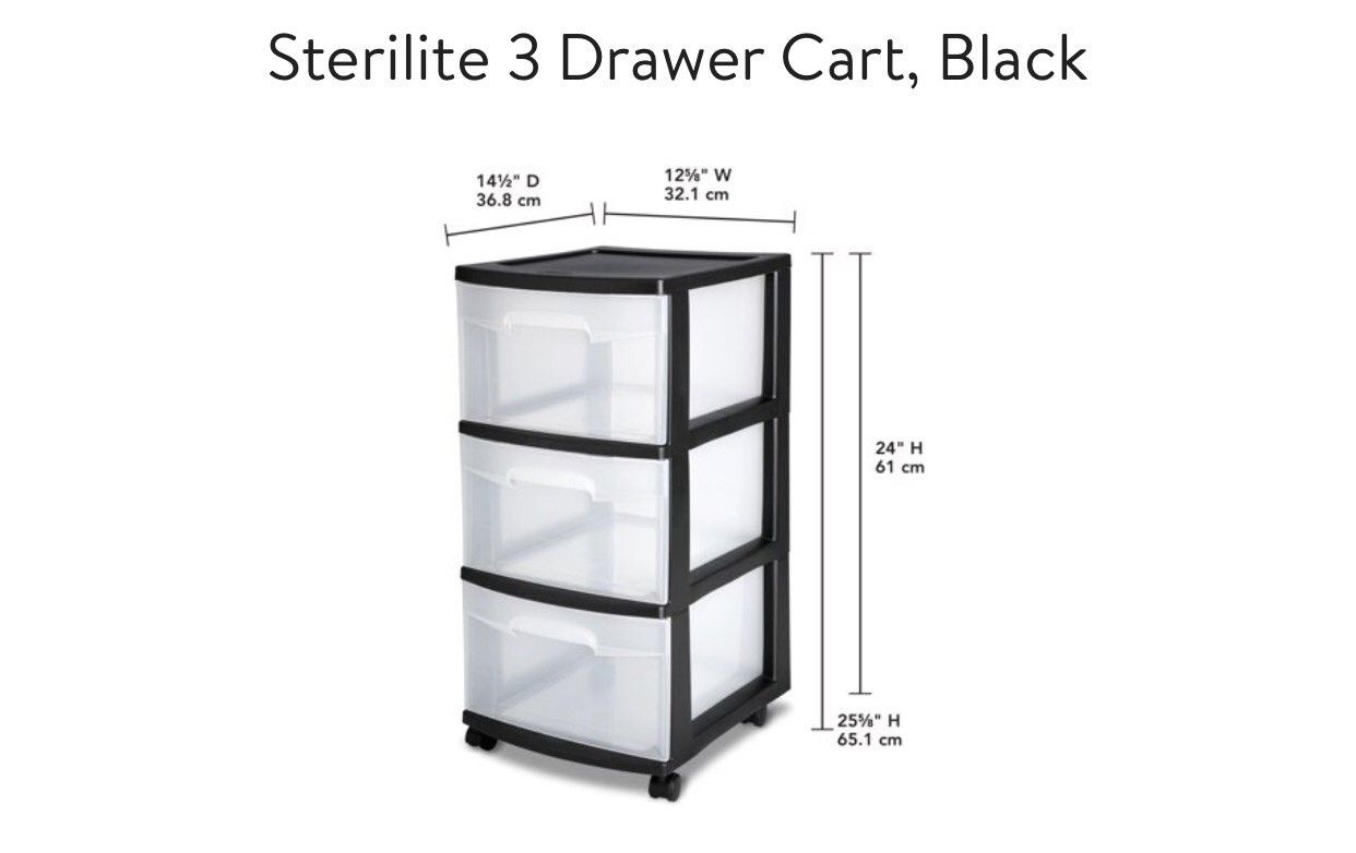 Sterilite 3 drawer cart storage containers NEW